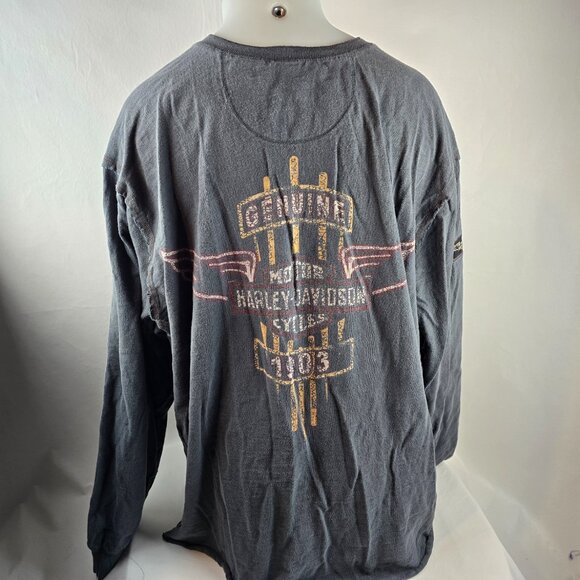Harley Davidson Shirt Mens 3XL Grey Henley Distressed Logo Biker Motorcycle - Picture 1 of 12